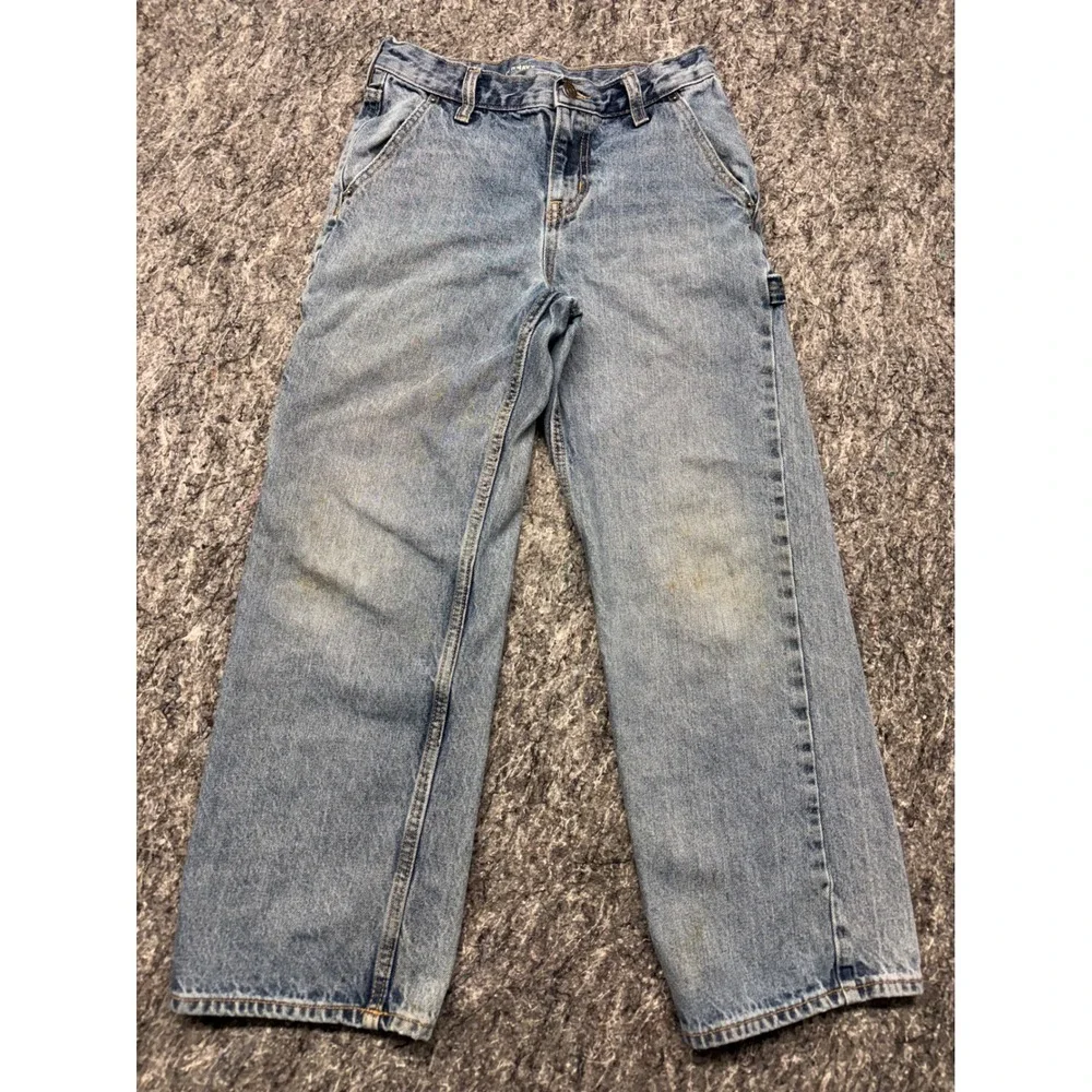 Old Navy Baggy Carpenter Jeans Light Wash Denim Utility Pants Boys Size 12 27x26